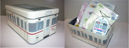 ↑ 100周年記念電車缶とその中身