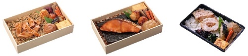 ↑ 左から「桜島どりのごっそ弁当」「北海道鮭照焼のうまいっしょ弁当」「紀州ええ塩梅ごっつぉさん弁当」