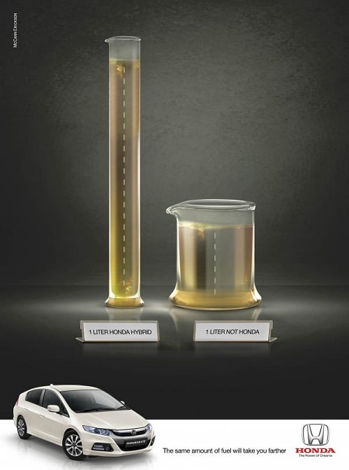 ↑ Honda Insight Hybrid:「The Same Amount of Fuel」