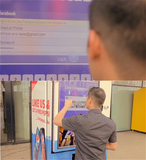 ↑ スマートフォンをその場に持ち合わせていなくとも、FacebookのIDとアカウントを覚えていれば、提供機がそのままアクセスマシンに早変わりしてログイン、「いいね!」ボタンを押してサンプルを入手できる