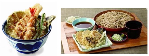 ↑ 海老大イカ天丼(左)と野菜天そば(右)
