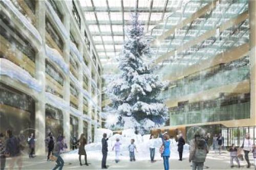↑ 最大の見どころ、1階アトリウムに展開予定のクリスマスツリーイメージ