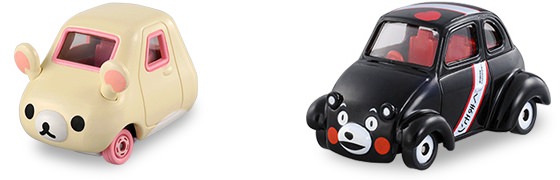 ↑ 先行販売されるドリームトミカ「コリラックマ」(左)と「くまモン」(右)