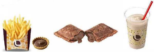 ↑ 左から「つけポテ(ガーナミルクチョコレート)」「ガーナミルクチョコレートパイ」「ガーナミルクチョコレートシェーキ」