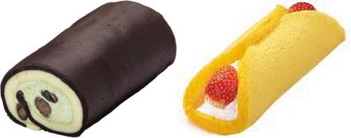 ↑ 「節分 黒豆と抹茶クリームのもっちロール」(左)と「節分 バナナ&いちご巻き」(右)