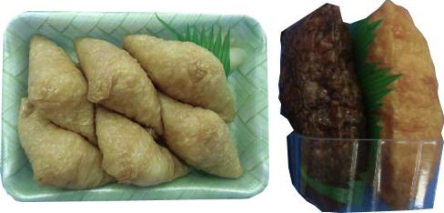 ↑ 2色いなり寿司(左)とミニいなり6個入り(右)