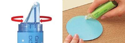 ↑ 回転式ヘッドの採用でカーブでもバッチリとのり付けができる