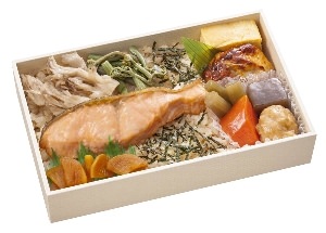 ↑ 「郷土(ふるさと)のうまい! 秋田男鹿産鮭の食んべてけれ弁当」