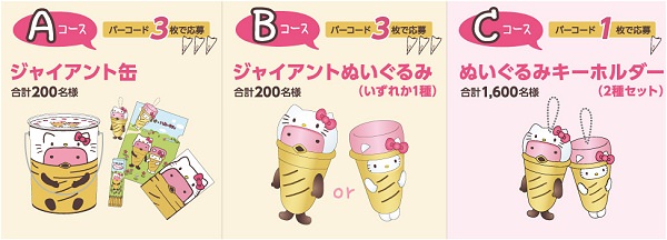 ↑ 「ジャイアントカプリコ 【カプすけ×ハローキティ】キャンペーン」プレゼント一覧