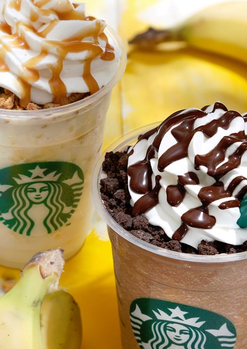 ↑ 「フレッシュ バナナ&チョコレート クリーム フラペチーノ」「フレッシュ バナナ&キャラメル クリーム フラペチーノ」