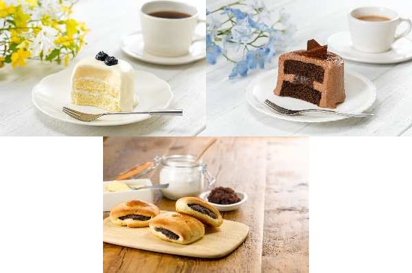 ↑ 上段左から「ピュアチーズケーキ」「ピュアチョコケーキ」、下段が「ピュアあんこバターロール」