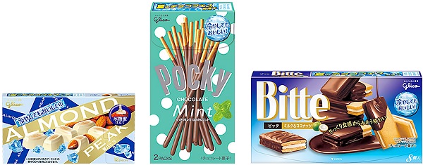 ↑ 左から「アーモンドピーク<塩バニラ>」「ポッキー<ミント>」「ビッテ<ミルク&ココナッツ>」