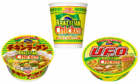 「カップヌードル ブラジリアンチキンヌードル」「日清焼そばU.F.O. ブラジリアンチキン焼そば」「日清チキンラーメンどんぶり ブラジリアンチキン」