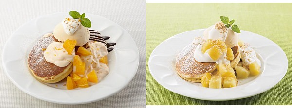 ↑ 左から「オレンジクリームパンケーキ」「パイナップルとココのパンケーキ」