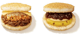 「ミスドのライスバーガー 担々牛焼肉」「ミスドのライスバーガー あん＆カスタード」