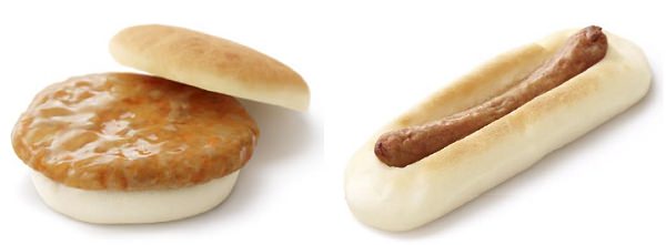 ↑ 左から米粉もちもちバーガー<ポーク>、米粉もちもちドッグ<ポーク>