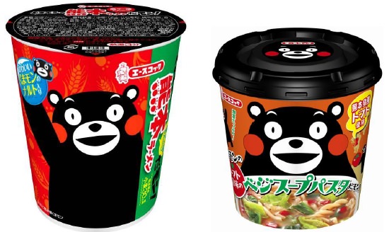 ↑ 7月21日にリニューアル発売となる「くまモンの熊本ラーメンだモン!」と7月28日から新発売の「くまモンのベジスープパスタだモン!」