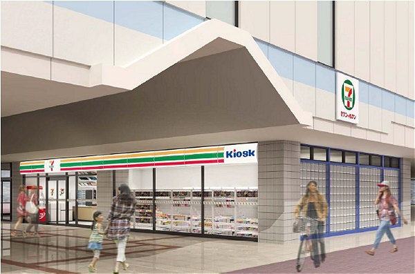 ↑ JR四国で展開されるセブン-イレブン Kioskの看板と店舗イメージ