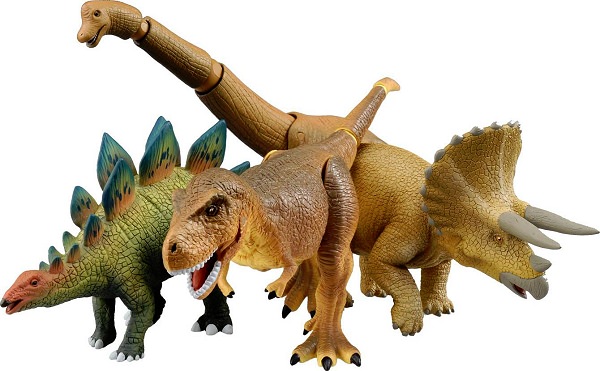 ↑ アニア新商品「ティラノサウルス」「トリケラトプス」「ステゴサウルス」「ブラキオサウルス」