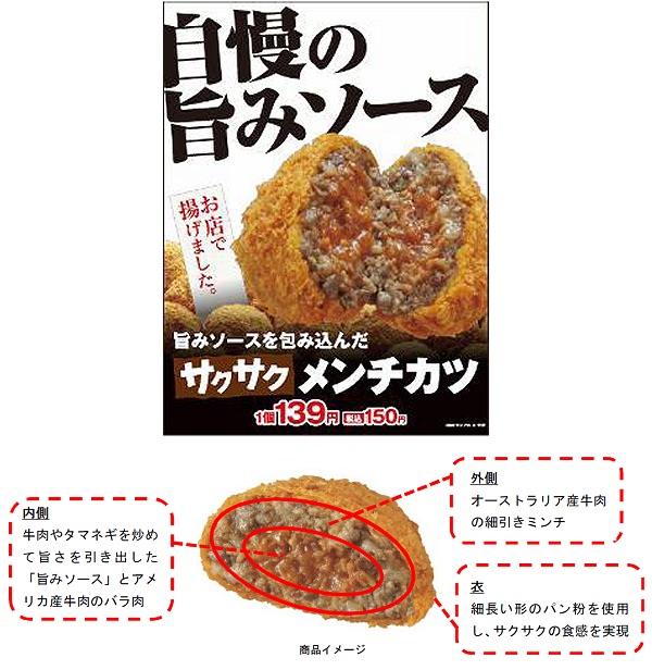 ↑ サクサクメンチカツ販促物(上)と内容解説(下)