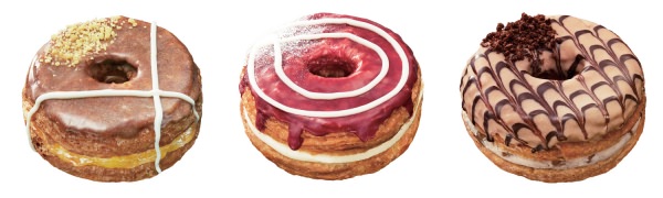 ↑ 左から「Mr.CroissantDonut アップル&カスタードホイップ」「同 チェリー&クリームチーズホイップ」「同 クラッシュマロンホイップ」