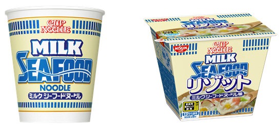 ↑ カップヌードル ミルクシーフードヌードル(左)と日清カップヌードルリゾット ミルクシーフード(右)