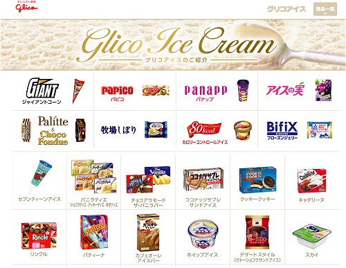↑ 江崎グリコのアイスクリーム製品