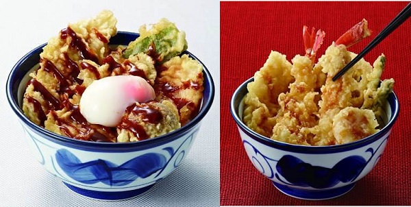 ↑ 国産鶏・野菜天丼(左)とかに・帆立天丼(右)
