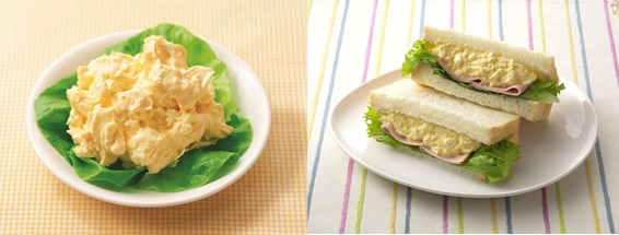 ↑ 調理例。左からタマゴサラダ、つぶしておいしいたまごサンドイッチ