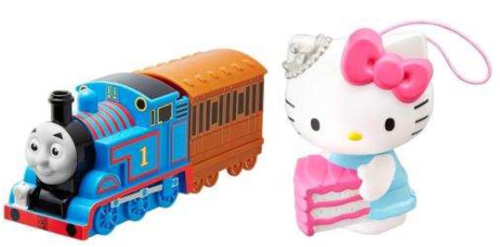↑ ハッピーセット「きかんしゃトーマス/ハローキティ」一例