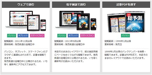 ↑ 紙媒体としての「週刊ダイヤモンド」を定期購読している読者に提供される、各種デジタルサービス
