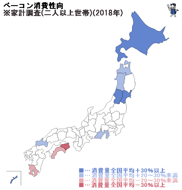 ↑ ベーコン消費性向(二人以上世帯)(2018年)
