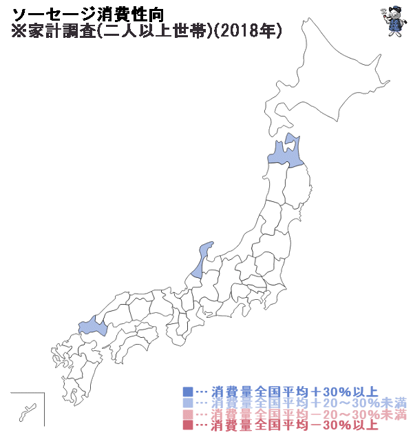 ↑ ソーセージ消費性向(二人以上世帯)(2018年)