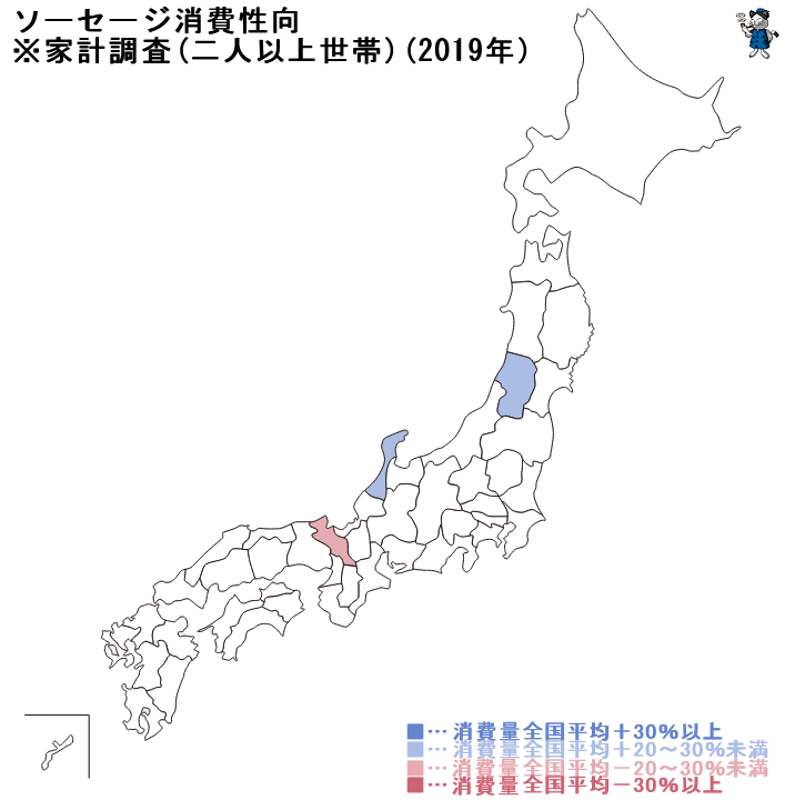 ↑ ソーセージ消費性向(二人以上世帯)(2019年)