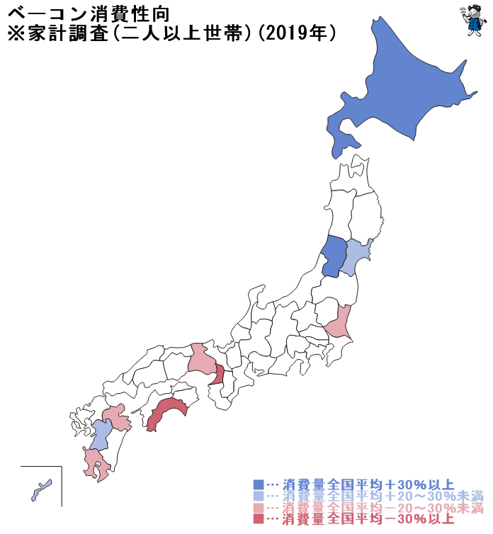 ↑ ベーコン消費性向(二人以上世帯)(2019年)