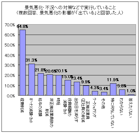景気悪化・不況への対策などで実行していること(複数回答、景気悪化の影響が「出ている」と回答した人)