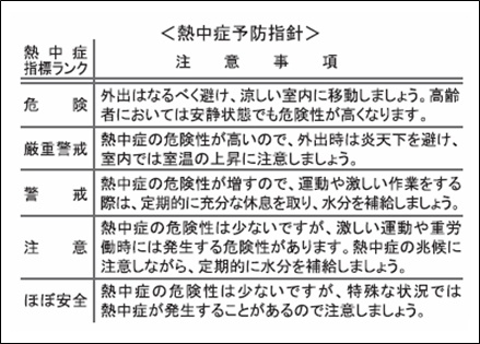 熱中症の危険度ランク(熱中症指標ランク)の考え方