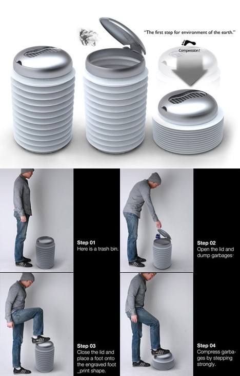 ゴミ箱ごと「圧縮」できるゴミ箱「Armstrong Bin」