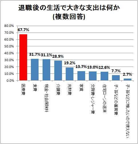 ↑ 退職後の生活で大きな支出は何か(複数回答)