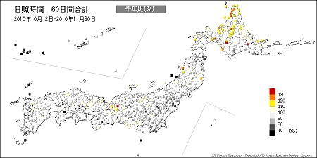 ↑ 日照時間60日間合計