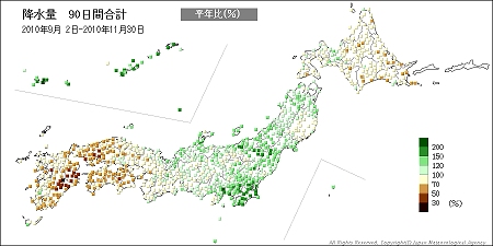 ↑ 降水量90日間合計