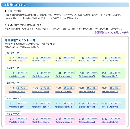 ↑ 計画停電アカウント一覧