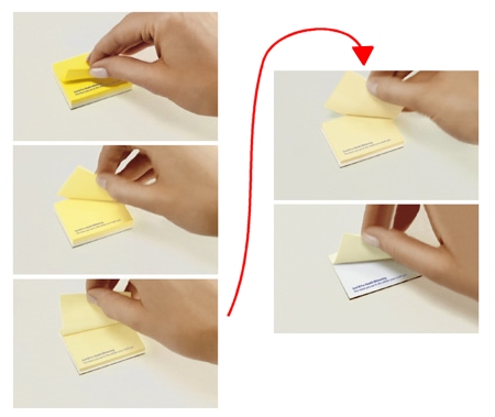 ↑ 下に行けば行くほど黄色が薄くなり、そして最後には白いメモパッドに