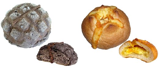↑ 「とろける板チョコメロンパン」(左)と「とろけるチーズクリームフランス」(右)