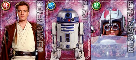 ↑ KONAMIソーシャルカードゲーム「スター・ウォーズ コレクション」のドミノ・ピザ限定リアルカード3種類