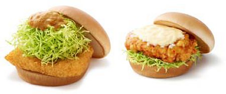 ↑ 左「ザンギバーガー」、右「チキン南蛮バーガー」