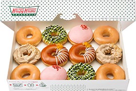 ↑ 「ティー タイム ダズン」。ティータイムドーナツ3種類とミックスベリー、オリジナル・グレーズドの詰め合わせ