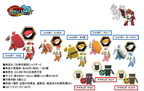 ↑ 第一弾ラインアップ。シャリダーが5種類とテマキッズが3種類(画像中には9種類とあるが、実際には8種類)