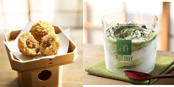 ↑ きのこリゾットボール(左)とマックフルーリー 抹茶オレオ(右)