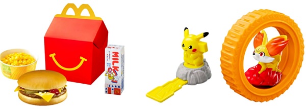 ↑ ハッピーセットのイメージ(左)と今回展開されるポケモンのおもちゃ一例